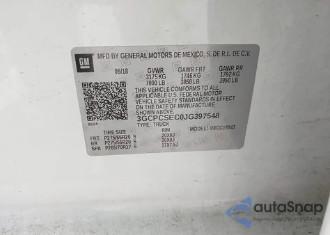 2018 Chevrolet Silverado 1500 1Lz z USA, uszkodzony, nr VIN 3GCPCSEC0JG397548